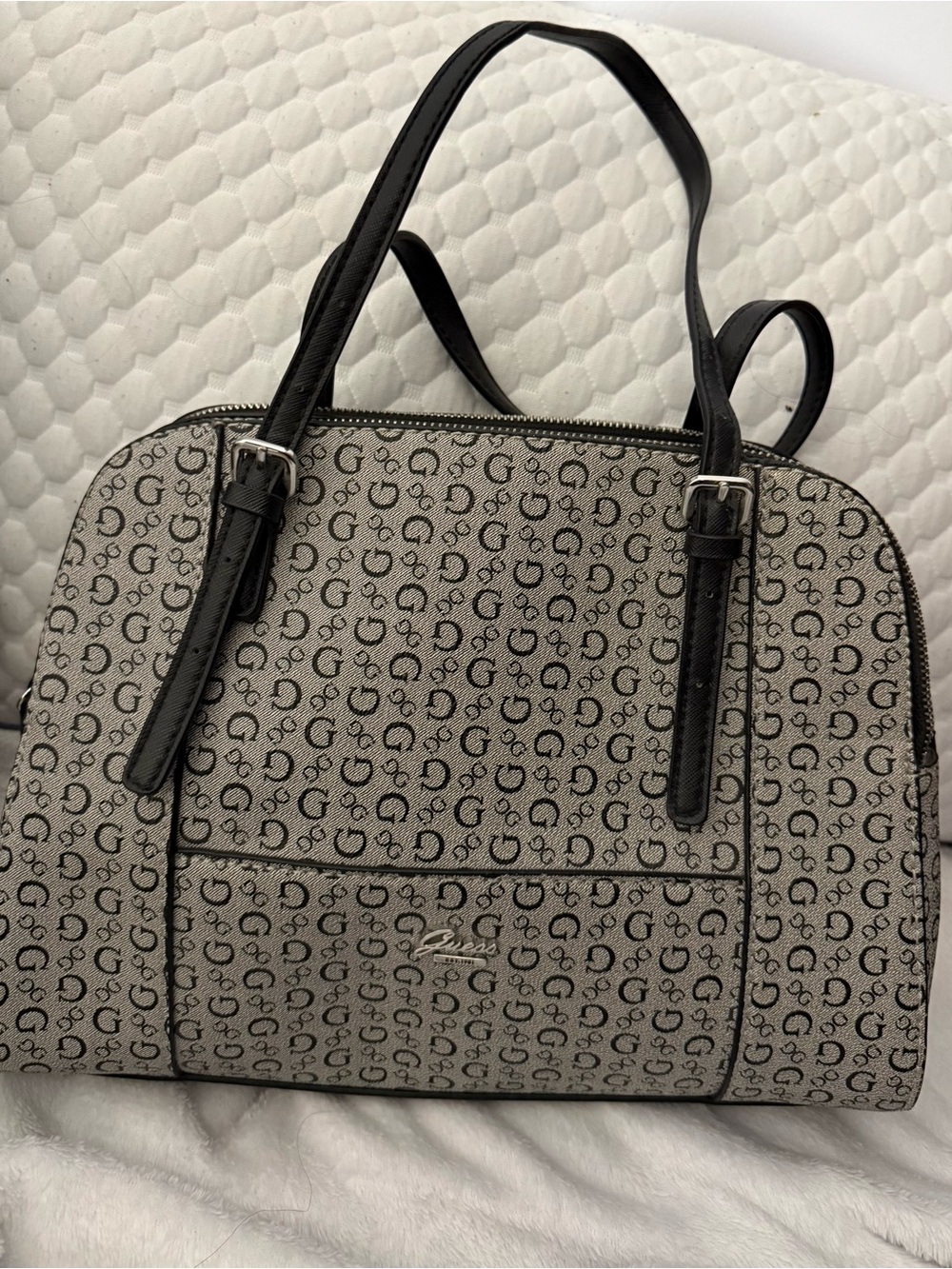 Guess Beige & Black Monogram Satchel